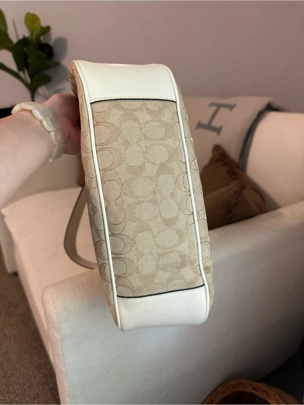 Y2K Coach Beige Signature Canvas Shoulder Hobo